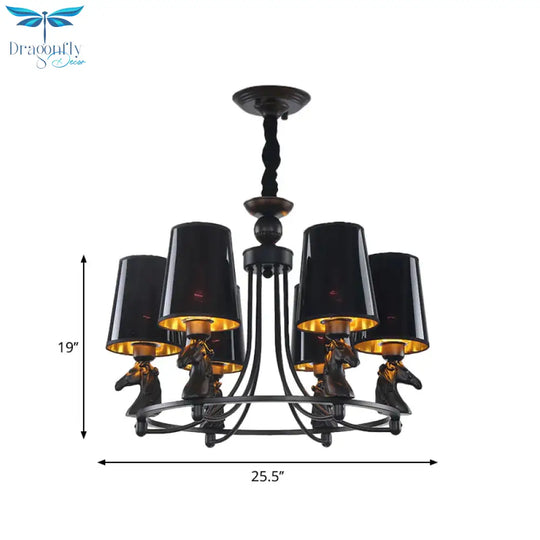 Iron Flared Chandelier Lamp Traditional 4/6/8 - Light Ceiling Pendant With Resin Detail In Black