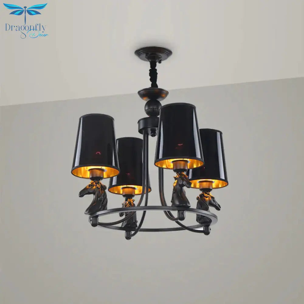 Iron Flared Chandelier Lamp Traditional 4/6/8 - Light Ceiling Pendant With Resin Detail In Black