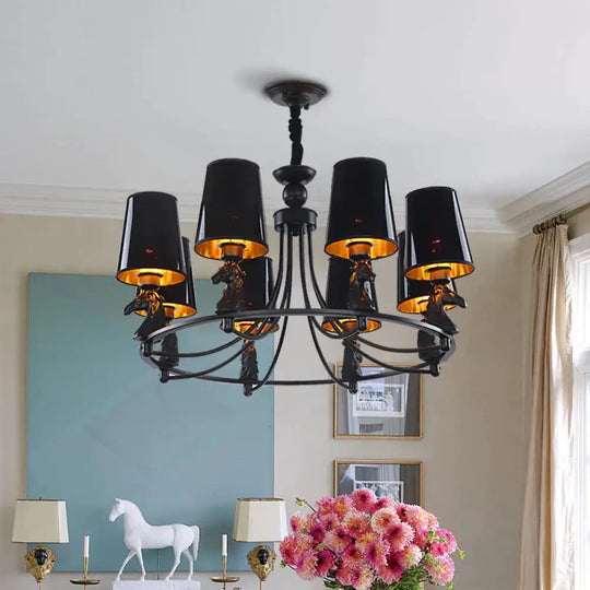 Iron Flared Chandelier Lamp Traditional 4/6/8 - Light Ceiling Pendant With Resin Detail In Black 8 /