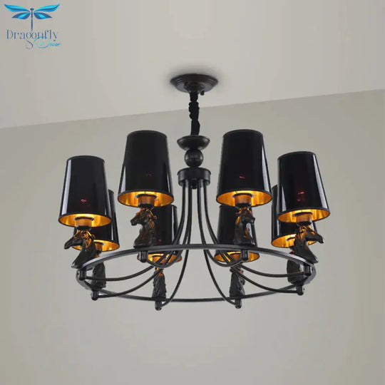 Iron Flared Chandelier Lamp Traditional 4/6/8 - Light Ceiling Pendant With Resin Detail In Black