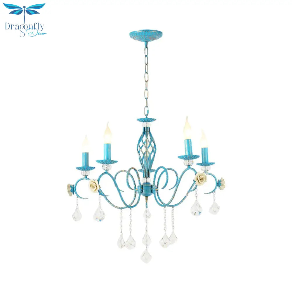 Iron Scroll Arm Candelabrum Chandelier Pastoral 3/5/8 - Bulb Dining Table Ceiling Pendant With K9