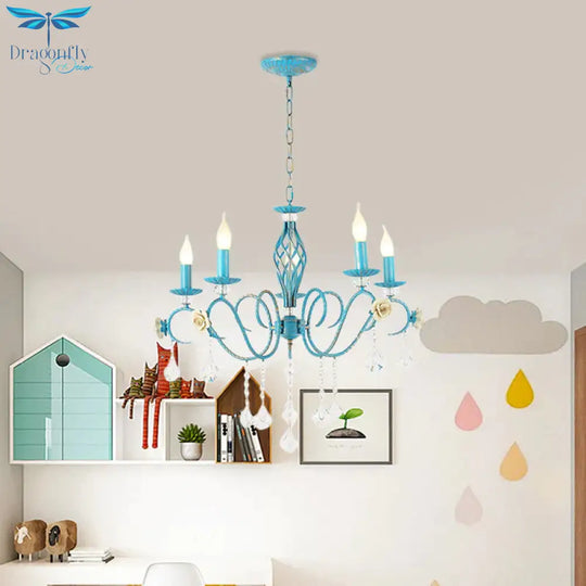 Iron Scroll Arm Candelabrum Chandelier Pastoral 3/5/8 - Bulb Dining Table Ceiling Pendant With K9