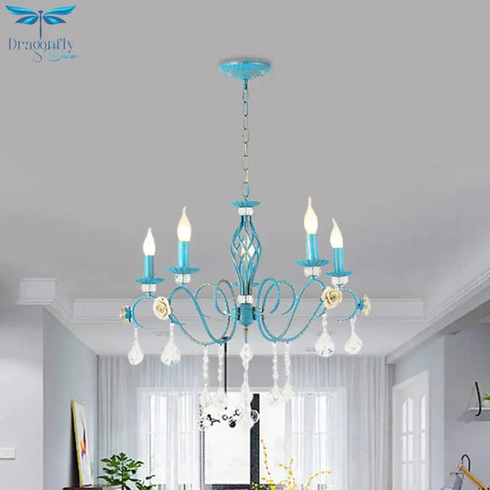Iron Scroll Arm Candelabrum Chandelier Pastoral 3/5/8 - Bulb Dining Table Ceiling Pendant With K9