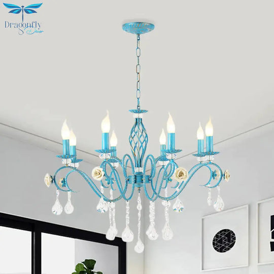 Iron Scroll Arm Candelabrum Chandelier Pastoral 3/5/8 - Bulb Dining Table Ceiling Pendant With K9