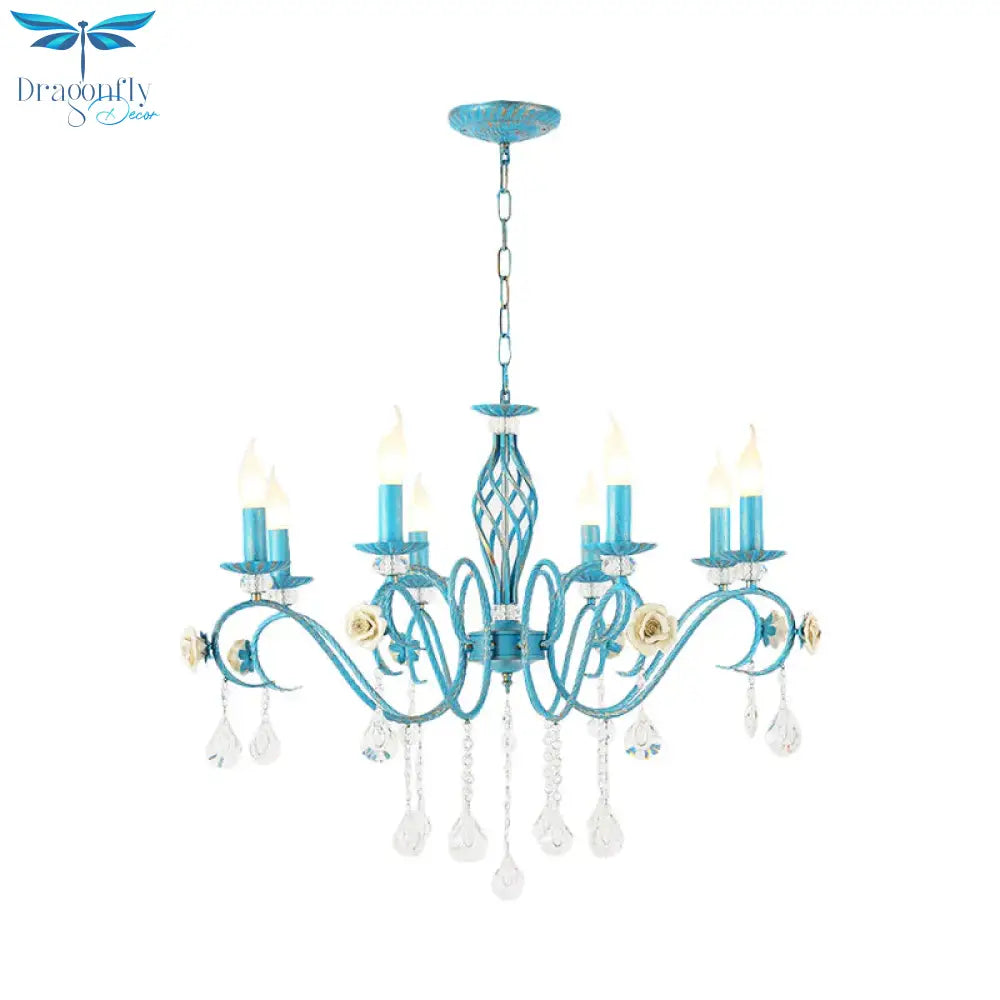 Iron Scroll Arm Candelabrum Chandelier Pastoral 3/5/8 - Bulb Dining Table Ceiling Pendant With K9