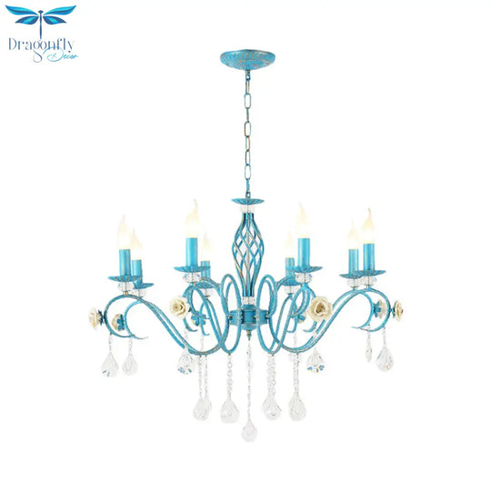 Iron Scroll Arm Candelabrum Chandelier Pastoral 3/5/8 - Bulb Dining Table Ceiling Pendant With K9