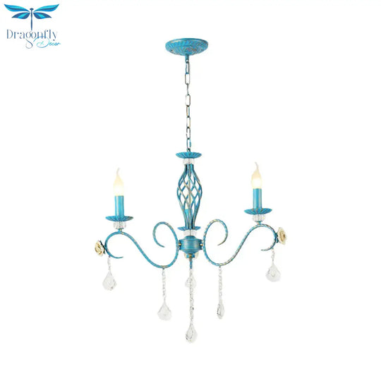 Iron Scroll Arm Candelabrum Chandelier Pastoral 3/5/8 - Bulb Dining Table Ceiling Pendant With K9
