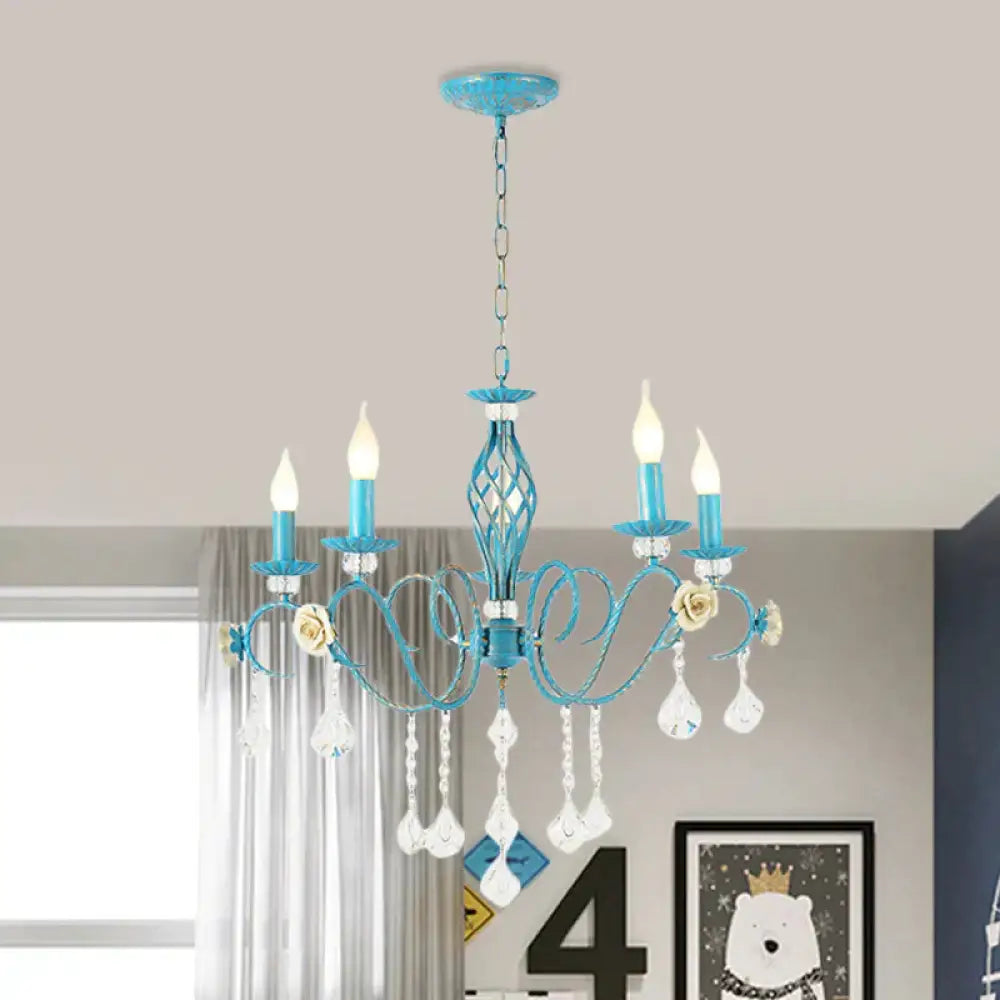 Iron Scroll Arm Candelabrum Chandelier Pastoral 3/5/8 - Bulb Dining Table Ceiling Pendant With K9