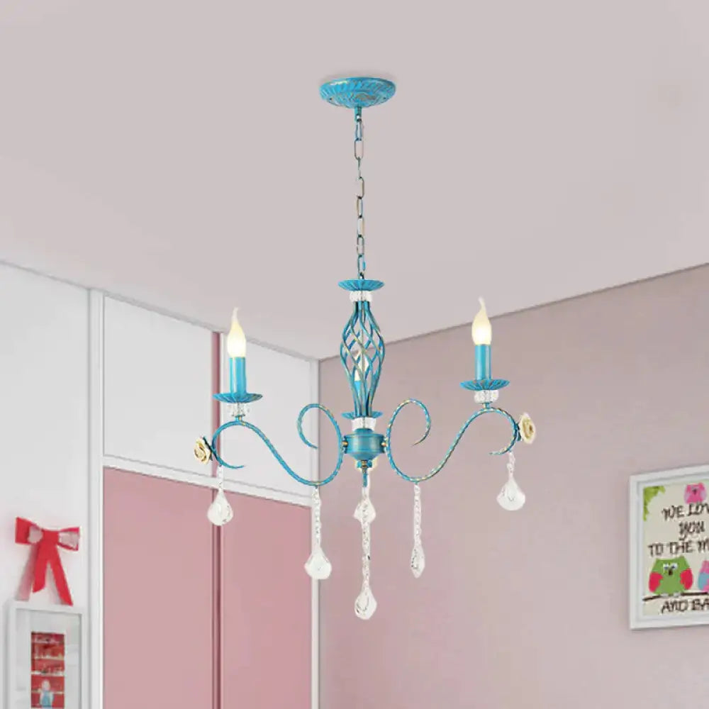 Iron Scroll Arm Candelabrum Chandelier Pastoral 3/5/8 - Bulb Dining Table Ceiling Pendant With K9