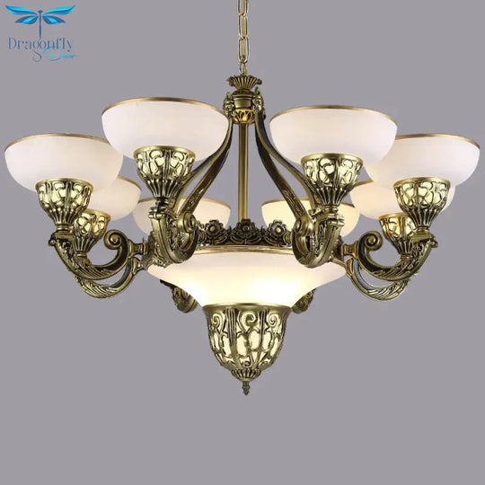 Ivory Glass Bowl/Bell Ceiling Hang Lamp Vintage 11 Lights Bedroom Chandelier Lighting