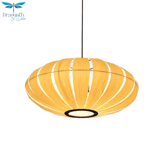 Japanese Lantern Pendant Chandelier Wood 3 Heads Suspended Lighting Fixture In Beige