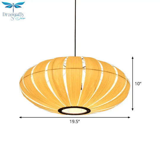 Japanese Lantern Pendant Chandelier Wood 3 Heads Suspended Lighting Fixture In Beige