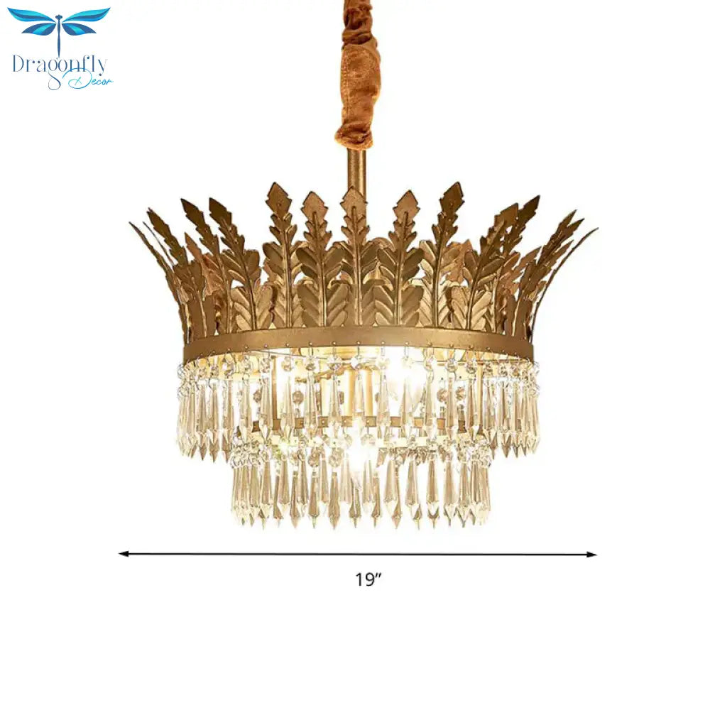 K9 Crystal 2 - Tier Hanging Chandelier Traditional 3/4 Lights Gold/Antique Bronze Ceiling Lamp For
