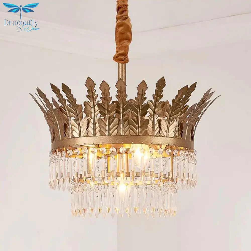 K9 Crystal 2 - Tier Hanging Chandelier Traditional 3/4 Lights Gold/Antique Bronze Ceiling Lamp For
