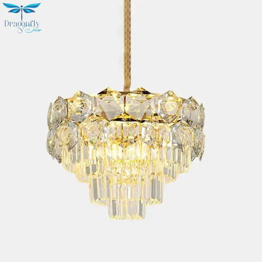 K9 Crystal Gold Hanging Chandelier Conical 8/11 Lights Traditional Pendant Ceiling Light For Bedroom