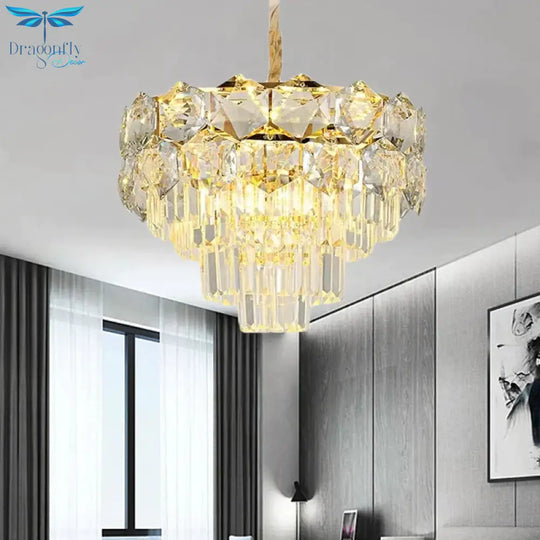K9 Crystal Gold Hanging Chandelier Conical 8/11 Lights Traditional Pendant Ceiling Light For Bedroom