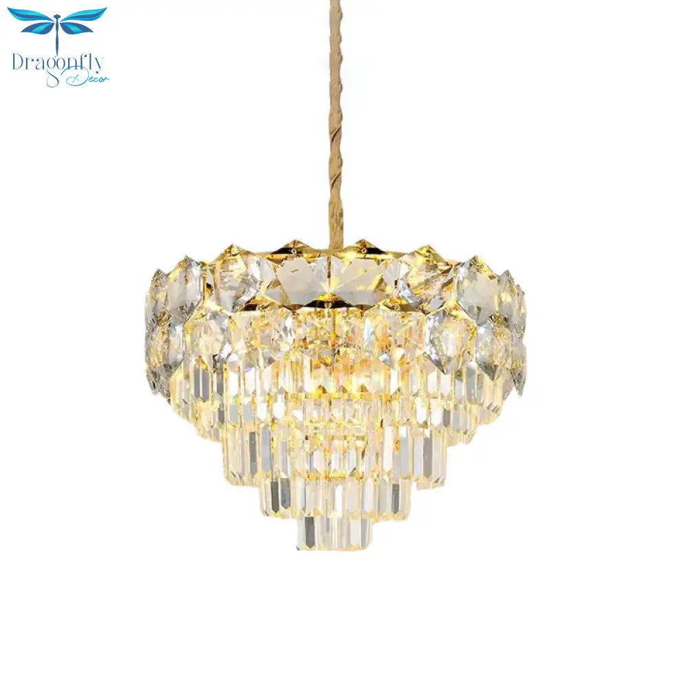 K9 Crystal Gold Hanging Chandelier Conical 8/11 Lights Traditional Pendant Ceiling Light For Bedroom