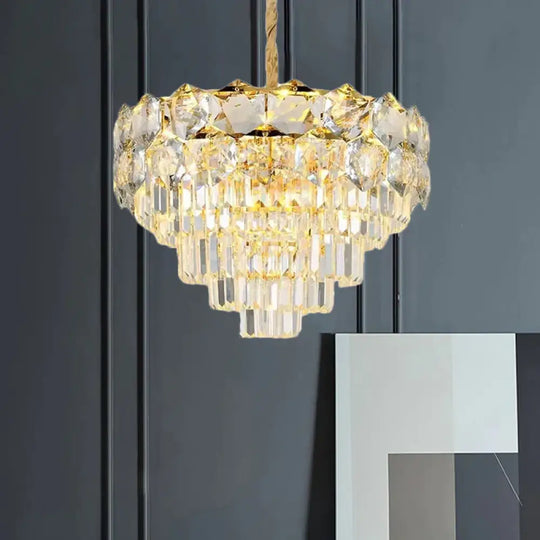 K9 Crystal Gold Hanging Chandelier Conical 8/11 Lights Traditional Pendant Ceiling Light For