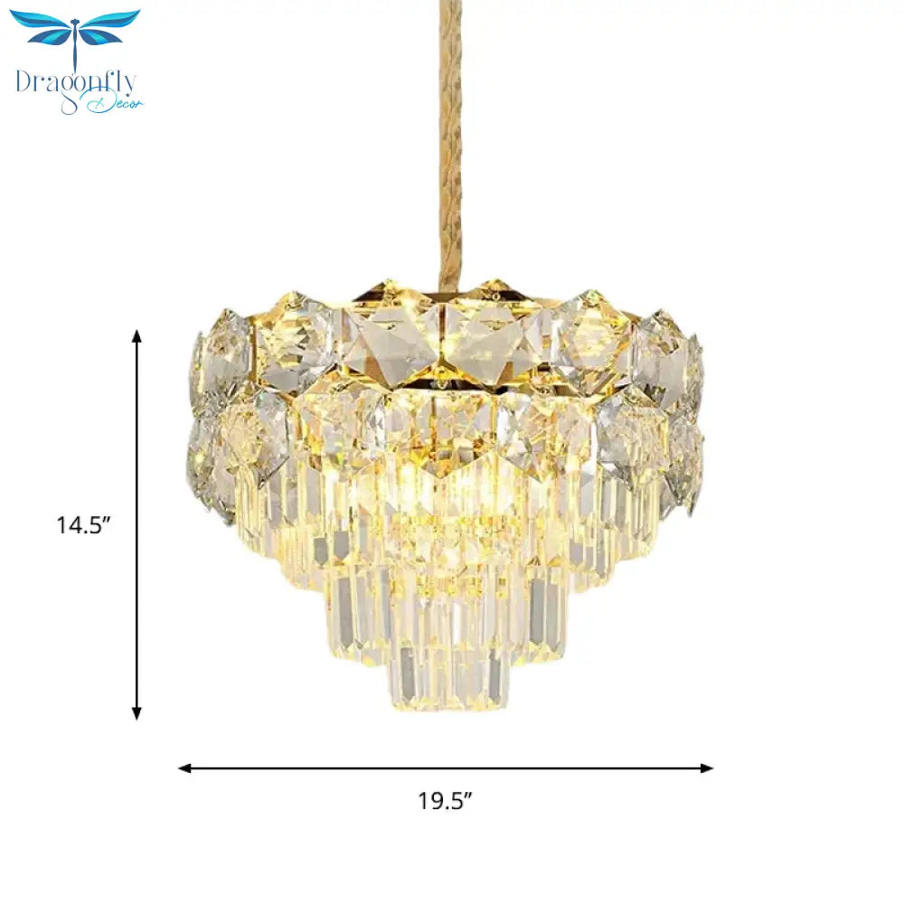 K9 Crystal Gold Hanging Chandelier Conical 8/11 Lights Traditional Pendant Ceiling Light For Bedroom