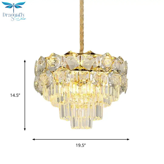 K9 Crystal Gold Hanging Chandelier Conical 8/11 Lights Traditional Pendant Ceiling Light For Bedroom