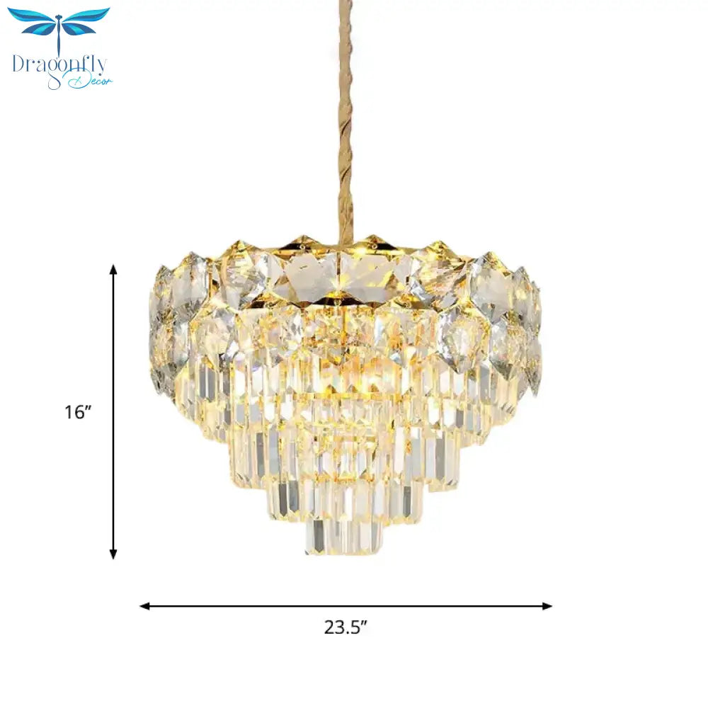 K9 Crystal Gold Hanging Chandelier Conical 8/11 Lights Traditional Pendant Ceiling Light For Bedroom