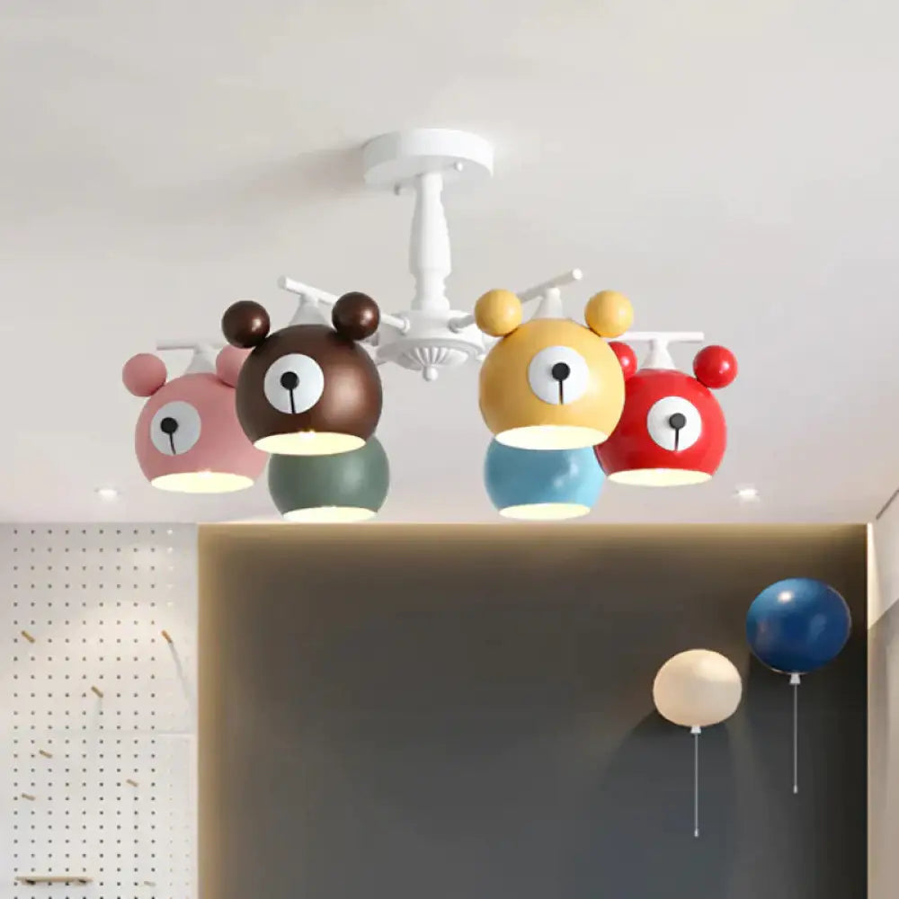 Kid Bedroom Animal Pendant Lighting Metal Cartoon Multi Color Hanging Ornaments 6 / White