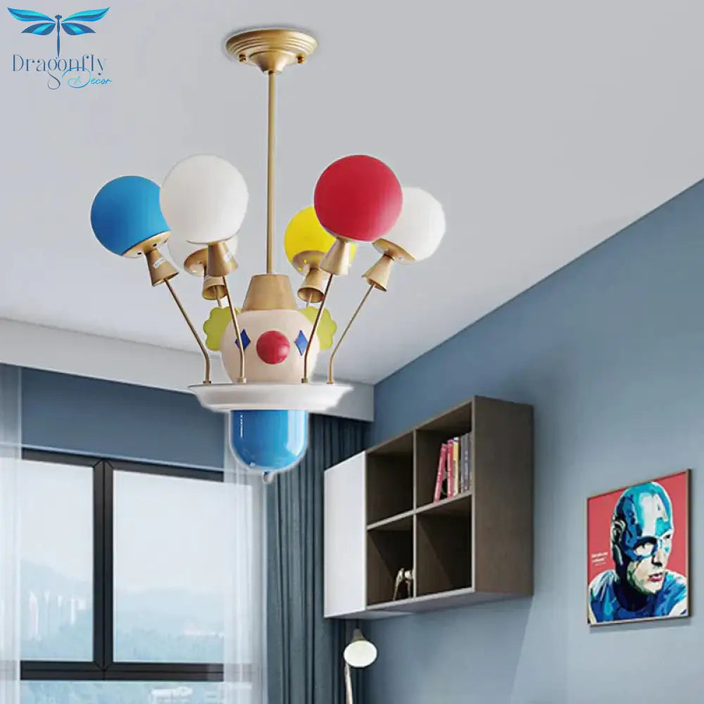 Kid Bedroom Clown Chandelier With Balloon Glass Resin Modern Multi - Color Pendant Light