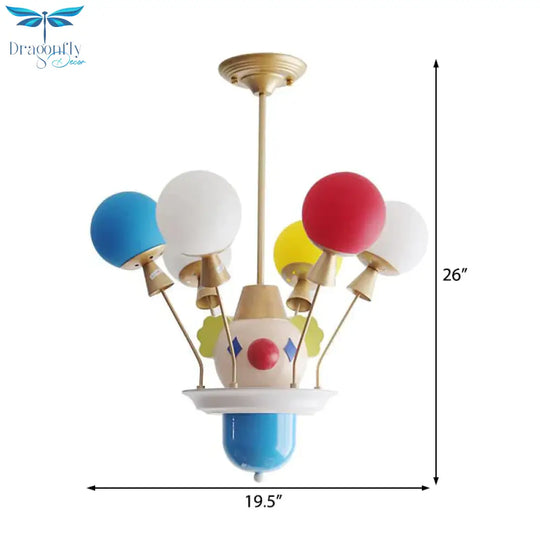 Kid Bedroom Clown Chandelier With Balloon Glass Resin Modern Multi - Color Pendant Light