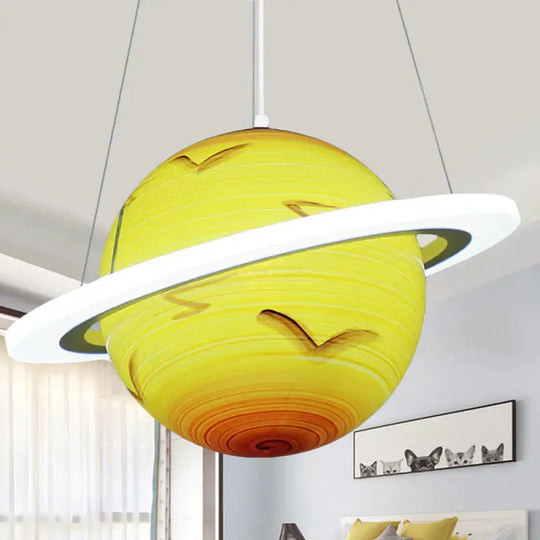 Kids 1 Bulb Suspension Light Yellow - Brown Jupiter/Blue Earth/Orange Sun Globe Pendant Chandelier