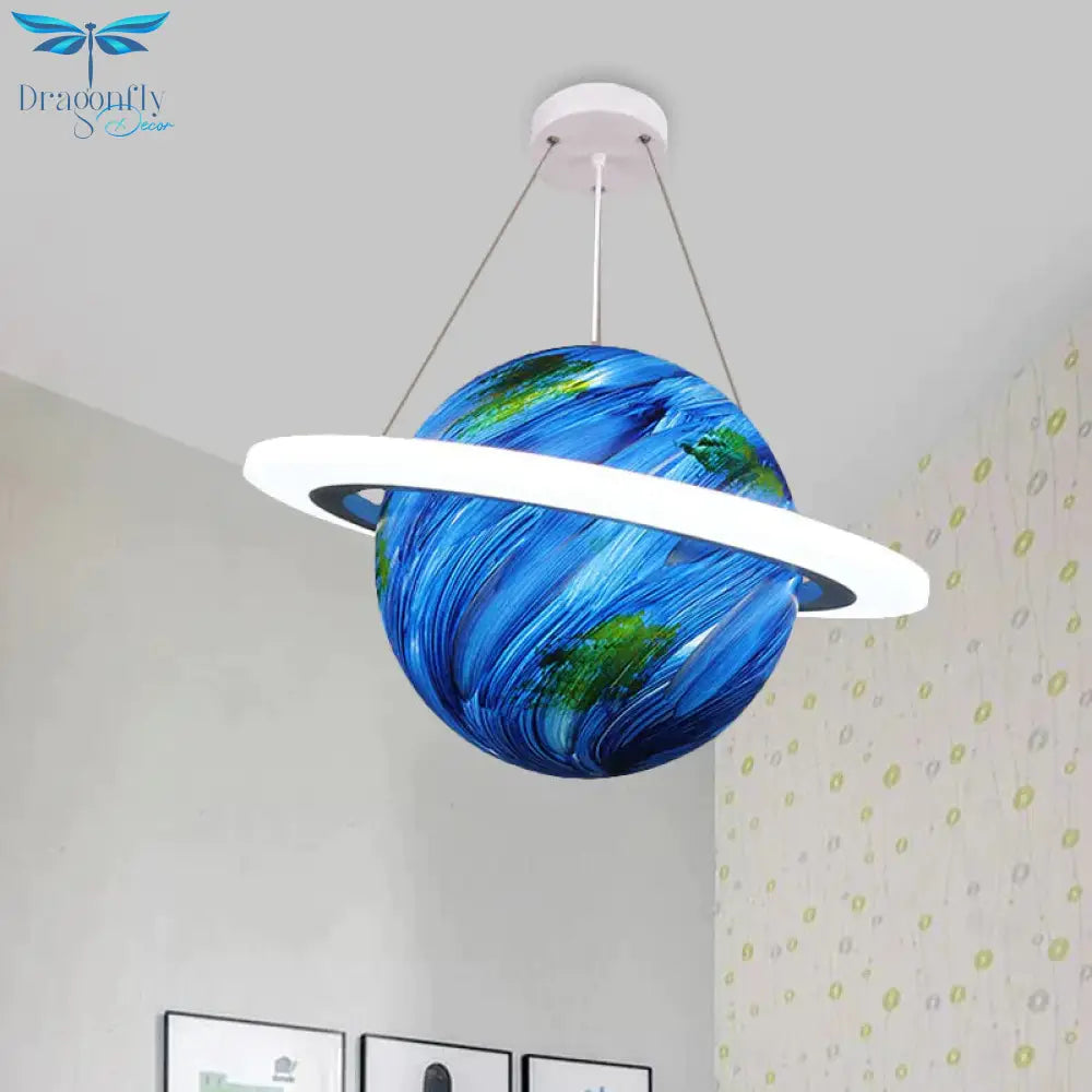 Kids 1 Bulb Suspension Light Yellow - Brown Jupiter/Blue Earth/Orange Sun Globe Pendant Chandelier
