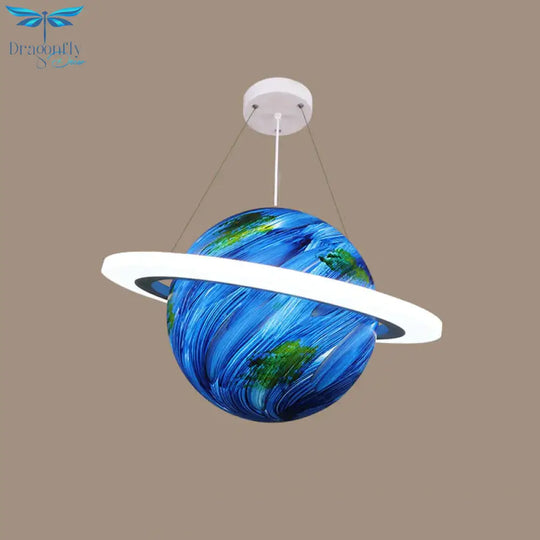 Kids 1 Bulb Suspension Light Yellow - Brown Jupiter/Blue Earth/Orange Sun Globe Pendant Chandelier