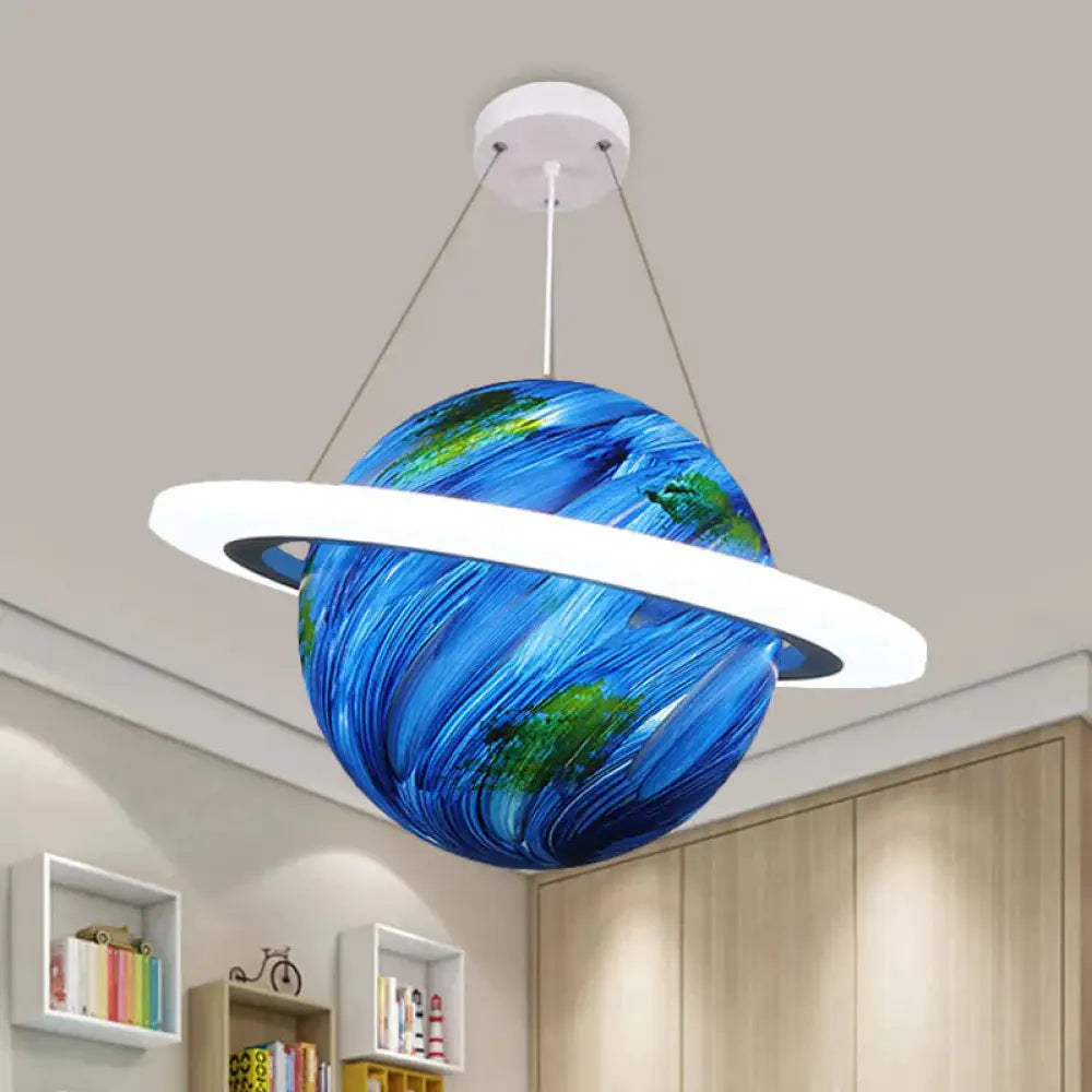 Kids 1 Bulb Suspension Light Yellow - Brown Jupiter/Blue Earth/Orange Sun Globe Pendant Chandelier