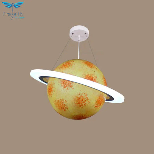 Kids 1 Bulb Suspension Light Yellow - Brown Jupiter/Blue Earth/Orange Sun Globe Pendant Chandelier
