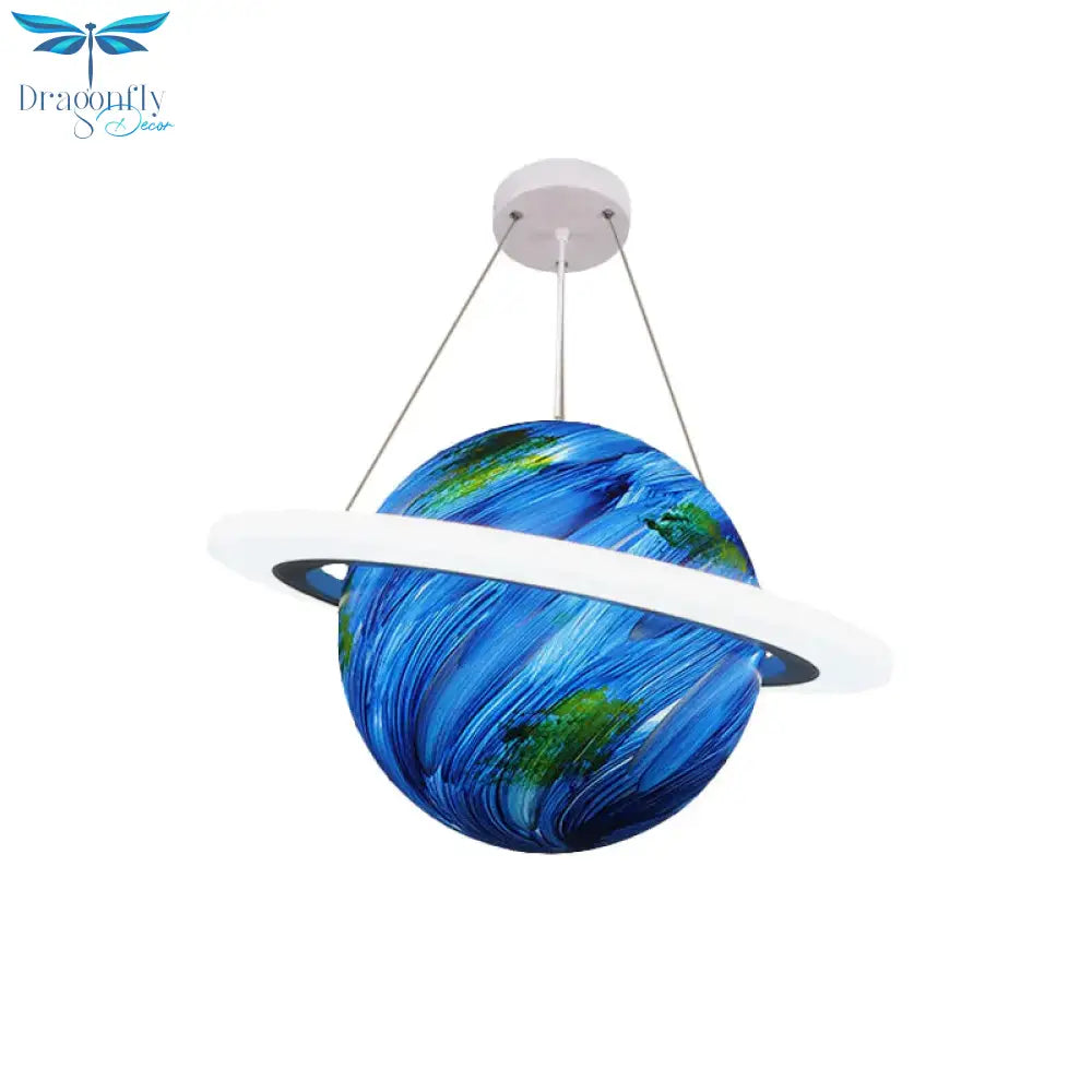 Kids 1 Bulb Suspension Light Yellow - Brown Jupiter/Blue Earth/Orange Sun Globe Pendant Chandelier