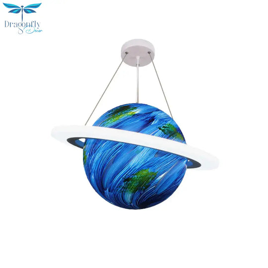 Kids 1 Bulb Suspension Light Yellow - Brown Jupiter/Blue Earth/Orange Sun Globe Pendant Chandelier