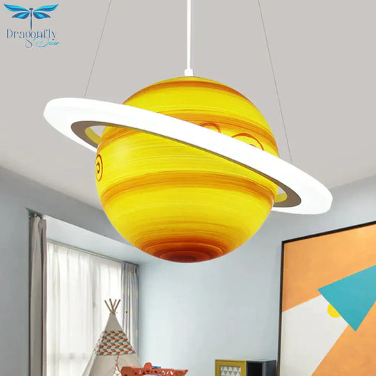 Kids 1 Bulb Suspension Light Yellow - Brown Jupiter/Blue Earth/Orange Sun Globe Pendant Chandelier