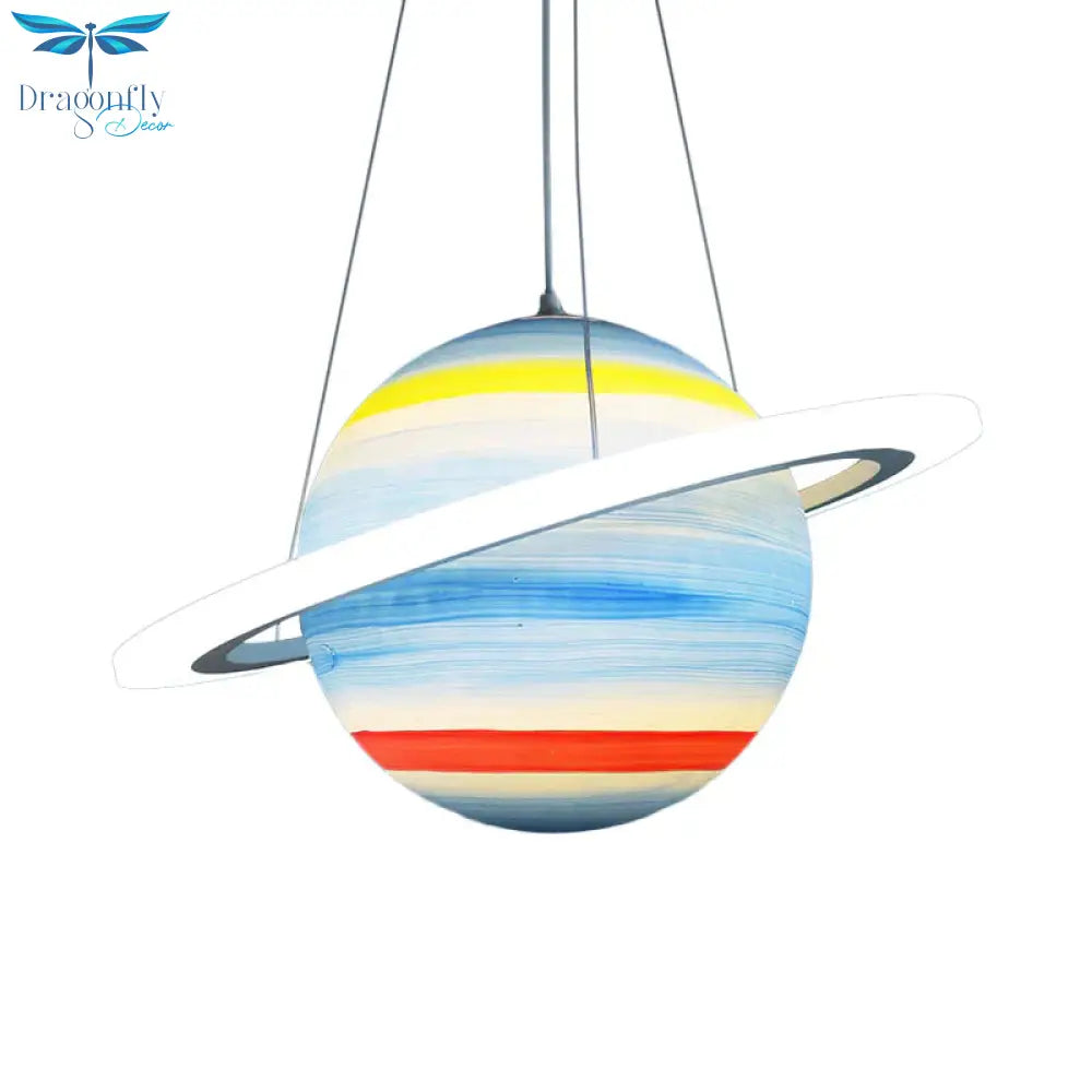 Kids 1 Bulb Suspension Light Yellow - Brown Jupiter/Blue Earth/Orange Sun Globe Pendant Chandelier