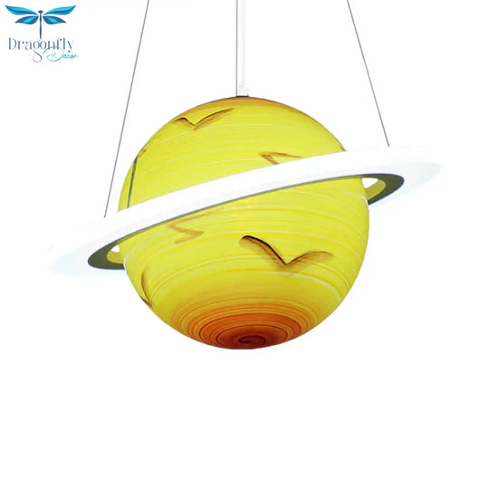 Kids 1 Bulb Suspension Light Yellow - Brown Jupiter/Blue Earth/Orange Sun Globe Pendant Chandelier