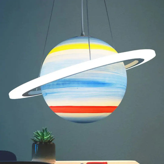 Kids 1 Bulb Suspension Light Yellow - Brown Jupiter/Blue Earth/Orange Sun Globe Pendant Chandelier