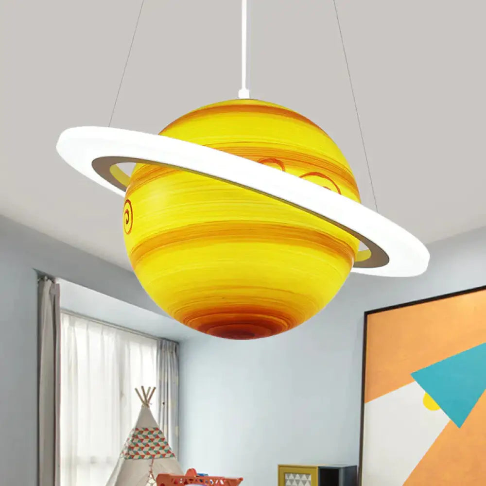Kids 1 Bulb Suspension Light Yellow - Brown Jupiter/Blue Earth/Orange Sun Globe Pendant Chandelier