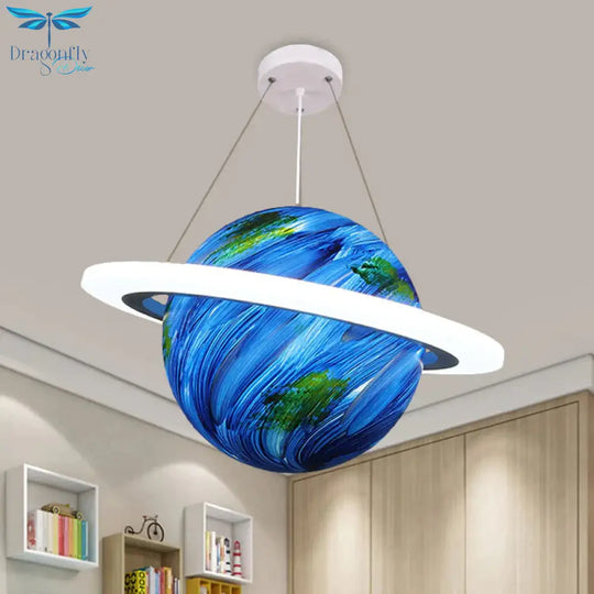 Kids 1 Bulb Suspension Light Yellow - Brown Jupiter/Blue Earth/Orange Sun Globe Pendant Chandelier
