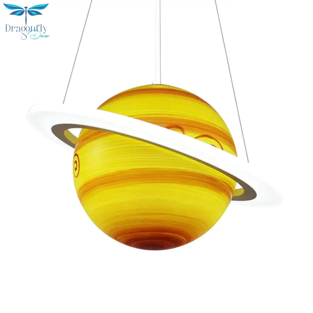Kids 1 Bulb Suspension Light Yellow - Brown Jupiter/Blue Earth/Orange Sun Globe Pendant Chandelier