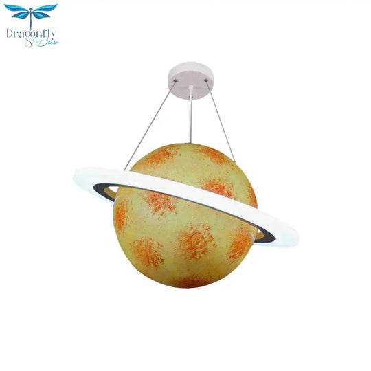 Kids 1 Bulb Suspension Light Yellow - Brown Jupiter/Blue Earth/Orange Sun Globe Pendant Chandelier
