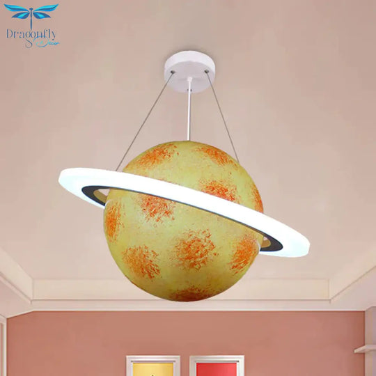 Kids 1 Bulb Suspension Light Yellow - Brown Jupiter/Blue Earth/Orange Sun Globe Pendant Chandelier