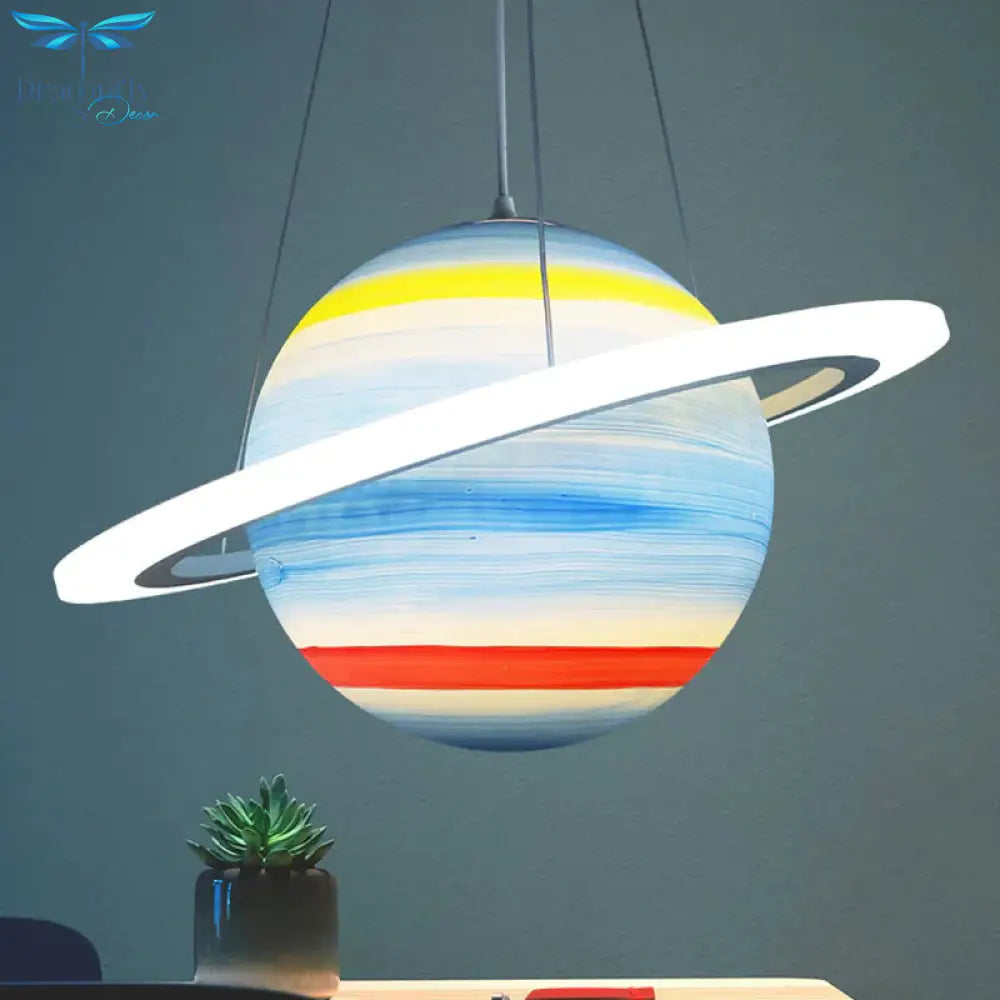 Kids 1 Bulb Suspension Light Yellow - Brown Jupiter/Blue Earth/Orange Sun Globe Pendant Chandelier