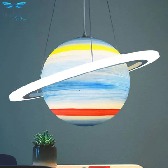 Kids 1 Bulb Suspension Light Yellow - Brown Jupiter/Blue Earth/Orange Sun Globe Pendant Chandelier