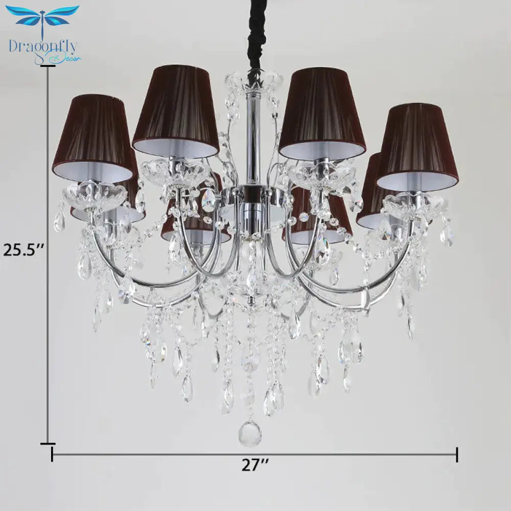 Kids Bedroom Lighting Crystal Chandelies 8 Light Fabric Shade Hanging In Nickel Finish