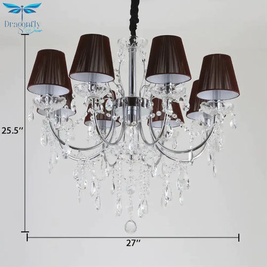Kids Bedroom Lighting Crystal Chandelies 8 Light Fabric Shade Hanging In Nickel Finish