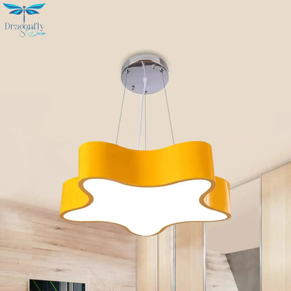 Kids Led Pendant Light Kit With Acrylic Shade Red/Yellow/Blue Star Hanging Chandelier For Bedroom