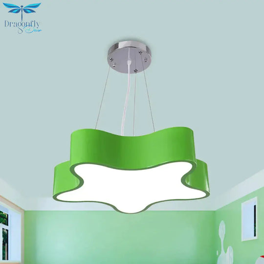 Kids Led Pendant Light Kit With Acrylic Shade Red/Yellow/Blue Star Hanging Chandelier For Bedroom